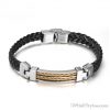 Black Leather Stainless Steel Wire Bracelet VN662275BR