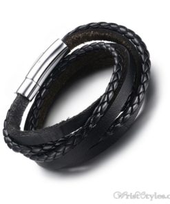 Multi Strand Braided Leather Bracelet VN901962BR 4