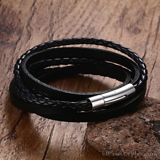 Multi Strand Braided Leather Bracelet VN901962BR 7