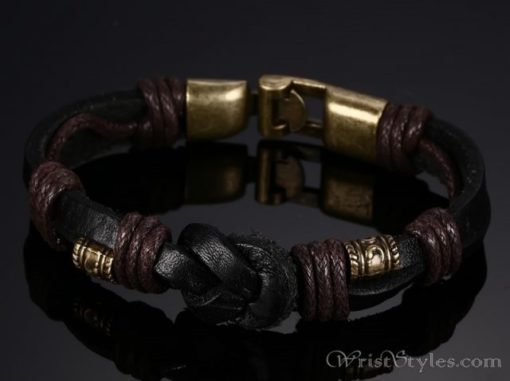 Bronze Alloy Buckle Leather Bracelet VN335010LB 1