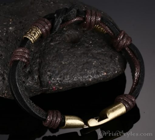 Bronze Alloy Buckle Leather Bracelet VN335010LB 2