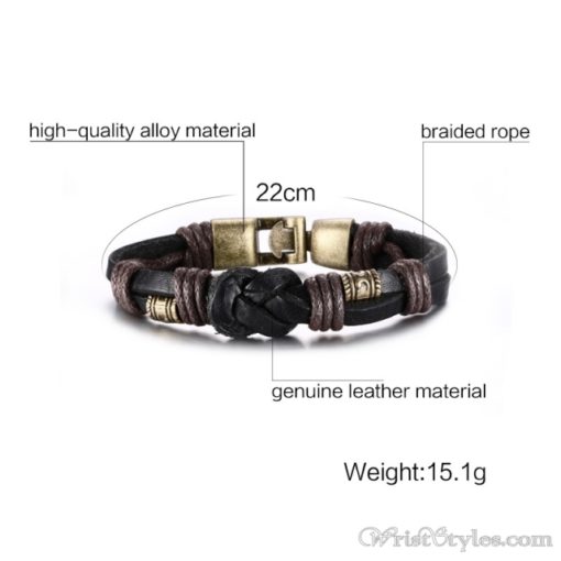Bronze Alloy Buckle Leather Bracelet VN335010LB 4