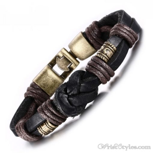 Bronze Alloy Buckle Leather Bracelet VN335010LB