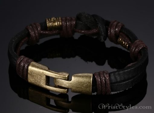 Bronze Alloy Buckle Leather Bracelet VN335010LB 6
