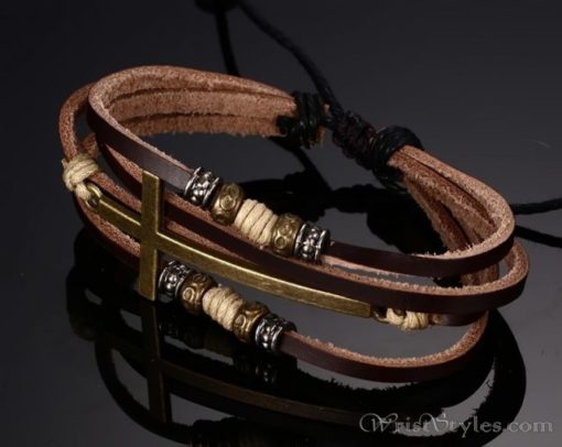 Genuine Leather Cross Bracelet VN032447BR 1