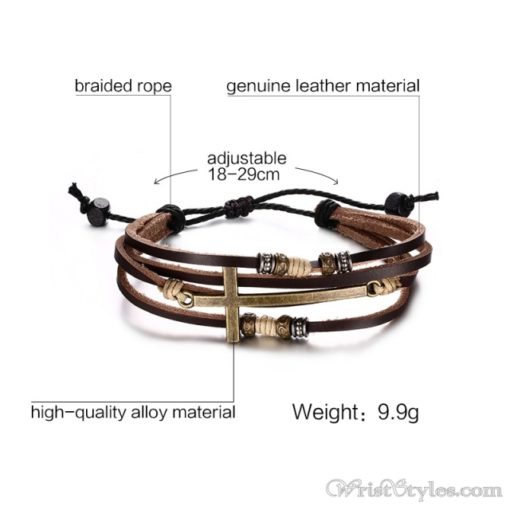 Genuine Leather Cross Bracelet VN032447BR 4