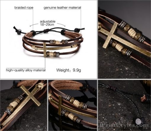 Genuine Leather Cross Bracelet VN032447BR 5
