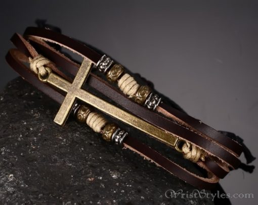 Genuine Leather Cross Bracelet VN032447BR