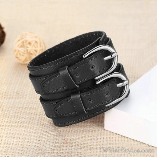 Double Belt Leather Bracelet BA119396LB 1