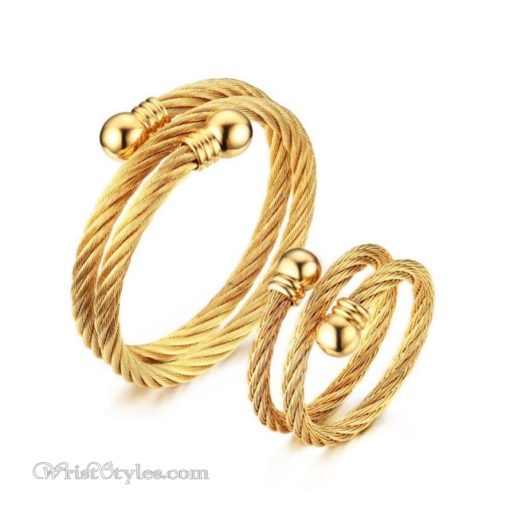 Golden Twisted Cable Bangle Ring Set VN322640BS 1