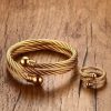 Golden Twisted Cable Bangle Ring Set VN322640BS