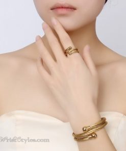 Golden Twisted Cable Bangle Ring Set VN322640BS 2