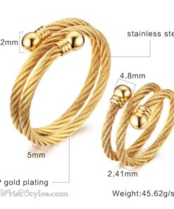 Golden Twisted Cable Bangle Ring Set VN322640BS 4